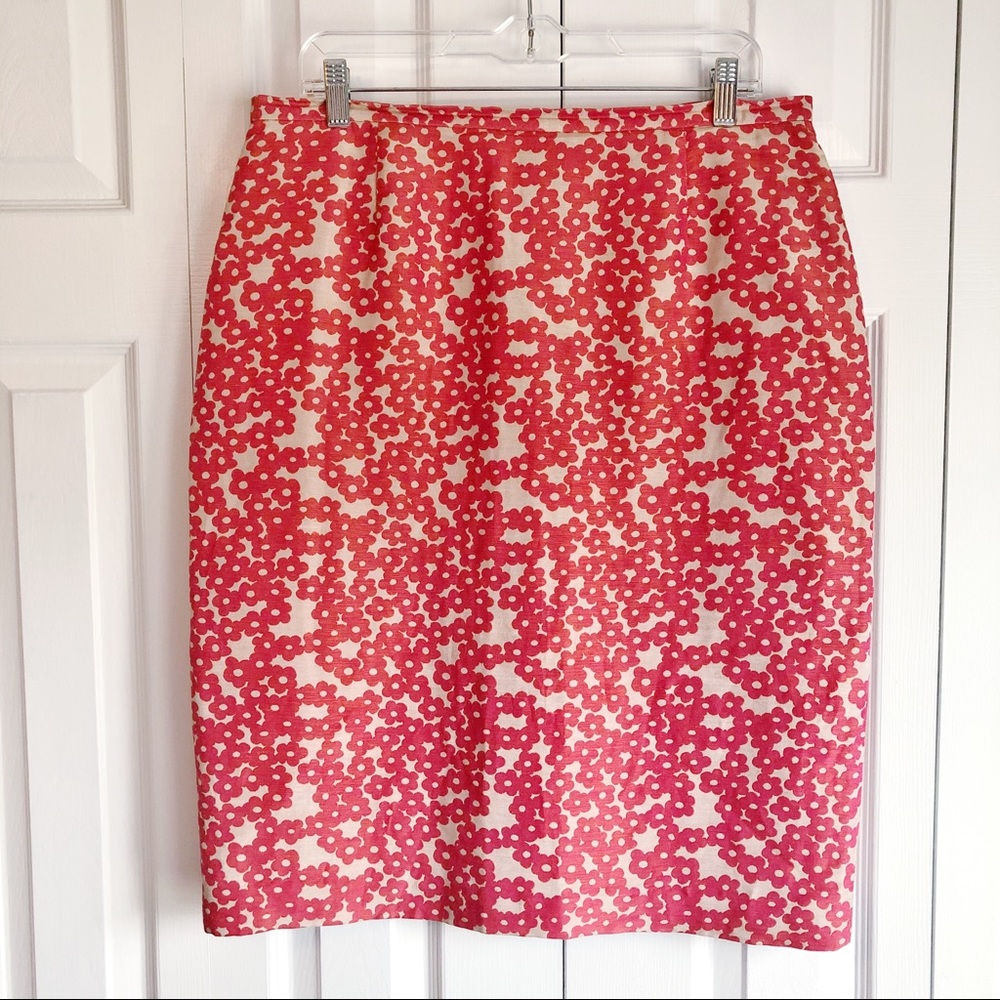 Doncaster Linen & Silk Salmon Pink Floral Print Mini Skirt Size 14